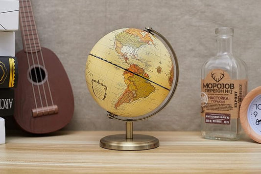 Annova Antique Globe Dia 5.5-inch / 14CM - Educational/Geographic/Modern Desktop Decoration - Stainless Steel Arc and Base - for School, Home, and Office (Antique 5.5“) (Brown-1)