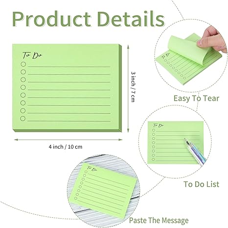EOOUT 10 Pack Lined Sticky Notes, 3"x4", 500 Sheets, to Do List Notepad, Sticky Notes with Lines, to Do List Planner, Square Sticky Notes for Office, Meeting, School, Home