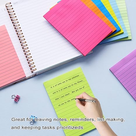 9 Pack Lined Sticky Notes 4x6 in Post Sticky Notes with Lines, 9 Bright Colors Large Ruled Post Sticky Colorful Super Sticking Power Memon Pads, for Office, Home, 35 Sheets/Pad