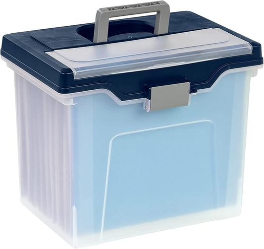 Office Depot Large Mobile File Box, Letter Size, 11 5/8in.H x 13 3/6in.W x 10in.D, Clear/Blue, 110988
