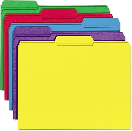 File Folders, 1/3 Cut Double-Ply Top Tab, Letter, Assorted Colors, 100/Box