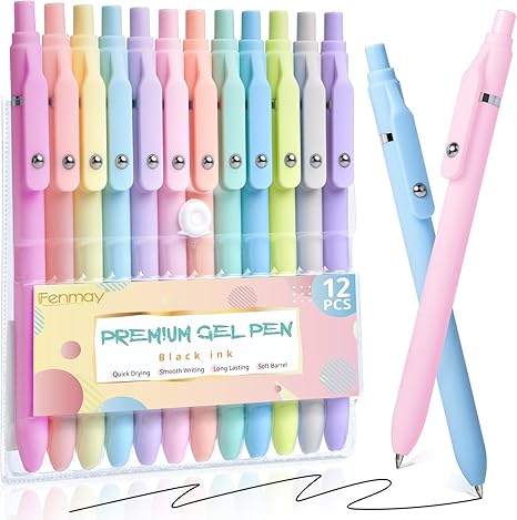 Gel Pens, 12 Pcs 0.5mm Fine Point Aesthetic Pens, Quick Dry No Smudge, Smooth Writing Comfortable Grip Pen, Cute Black Ink Journaling Pens for School Supplies Office Desk Accessories