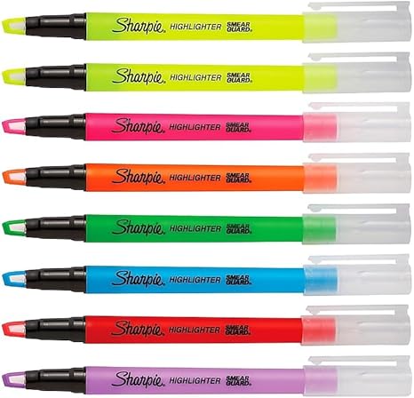 Sharpie Clear View Highlighter Sticks, Chisel Tip, Assorted Fluorescent, 8 Count - School, Home, and Office Use, Teacher Supplies
